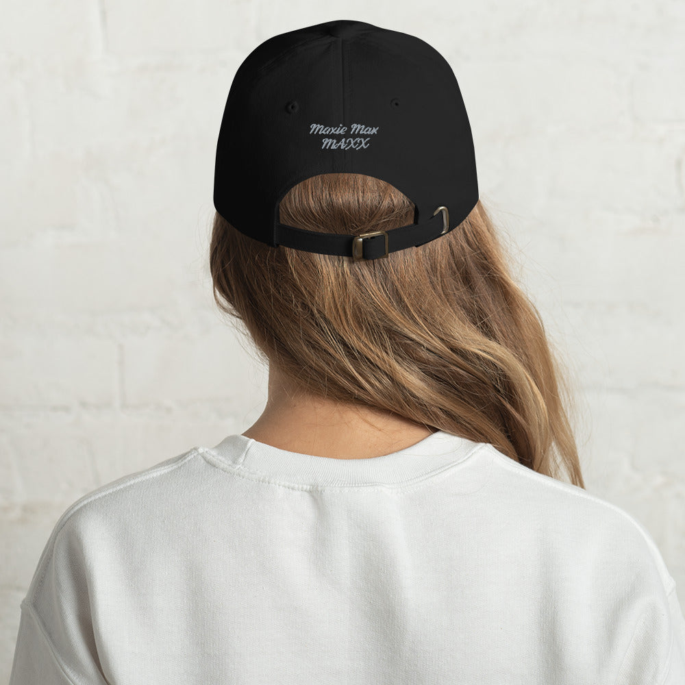 Dad hat logo on front, name on back