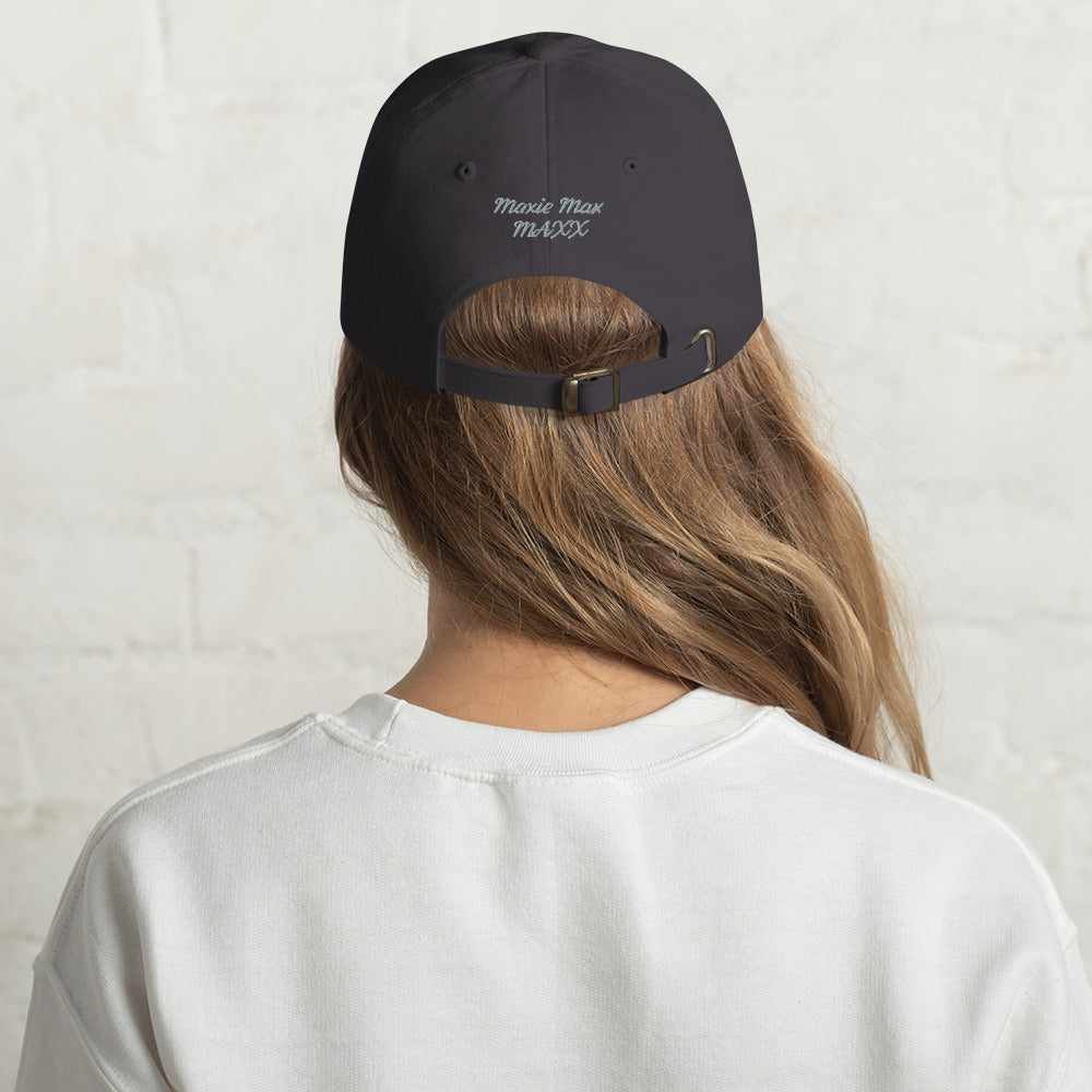 Dad hat logo on front, name on back