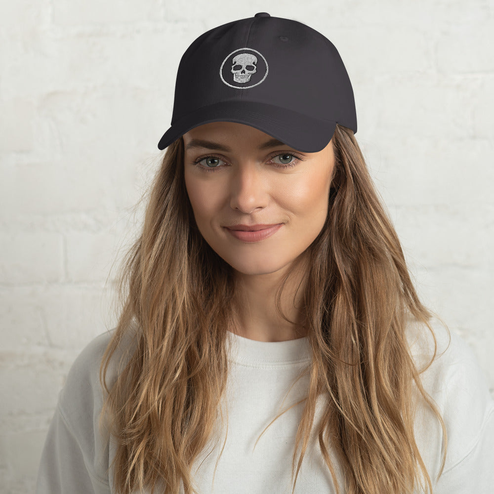 Dad hat logo on front, name on back