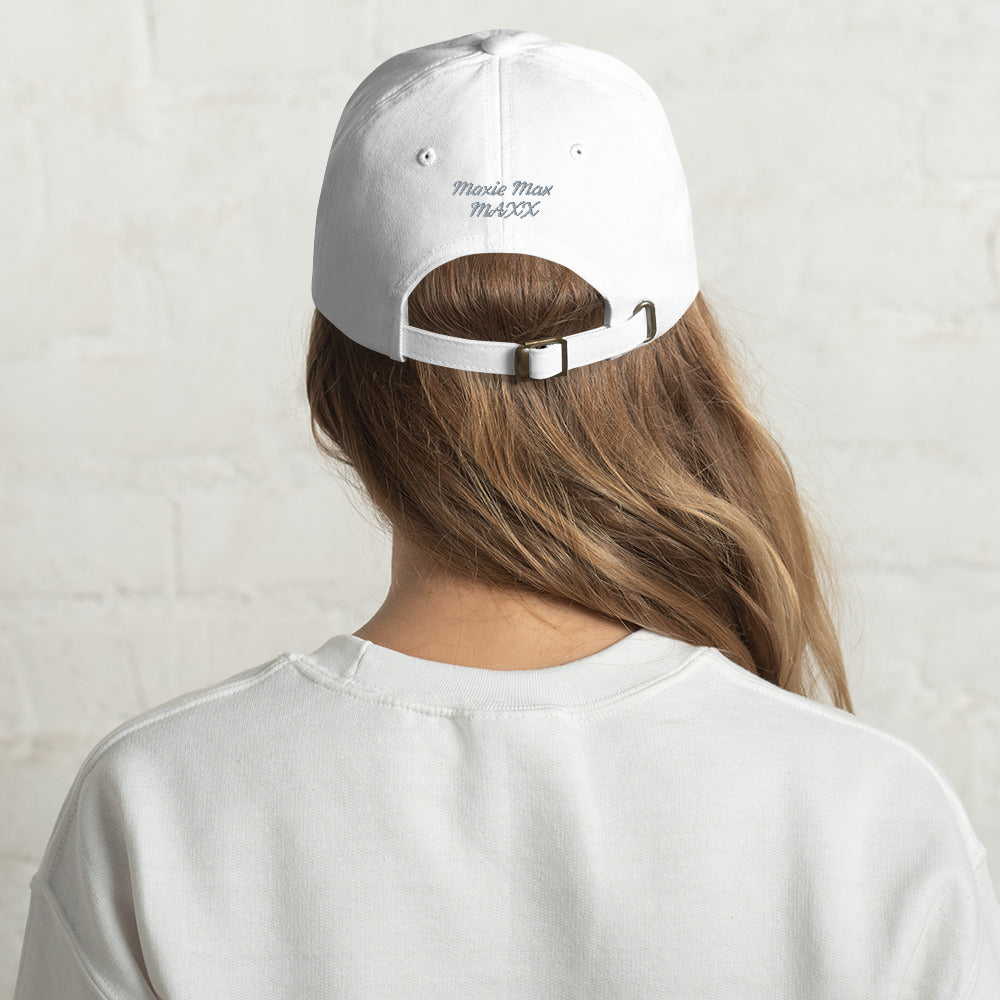 Dad hat logo on front, name on back