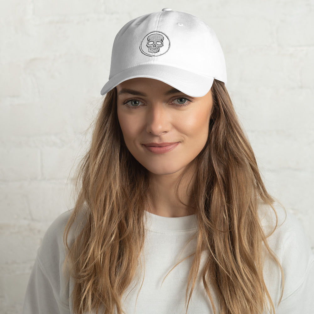 Dad hat logo on front, name on back