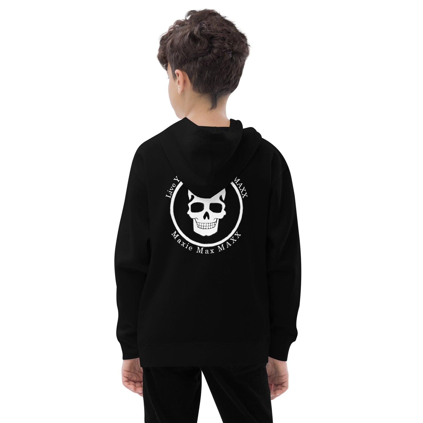 Kids fleece hoodie logo on front full logo on back