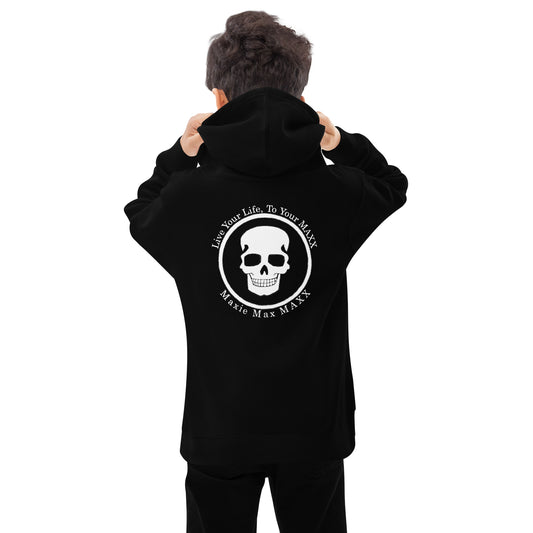 Kids fleece hoodie logo on front full logo on back