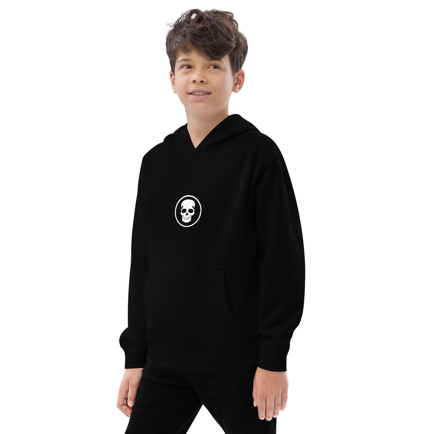 Kids fleece hoodie logo on front full logo on back