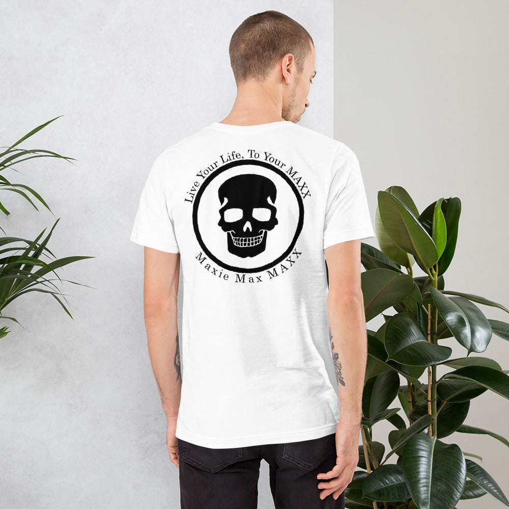 Unisex t-shirt logo on front, full logo on back